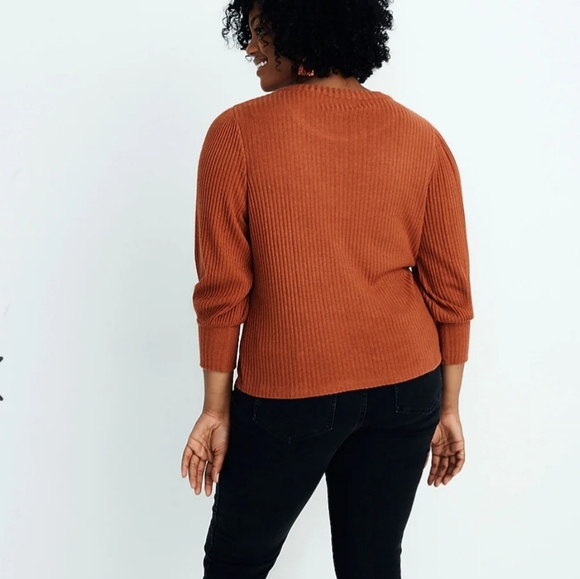 Madewell  Brushed Rib Pleat Sleeve Top - Picture 3 of 11